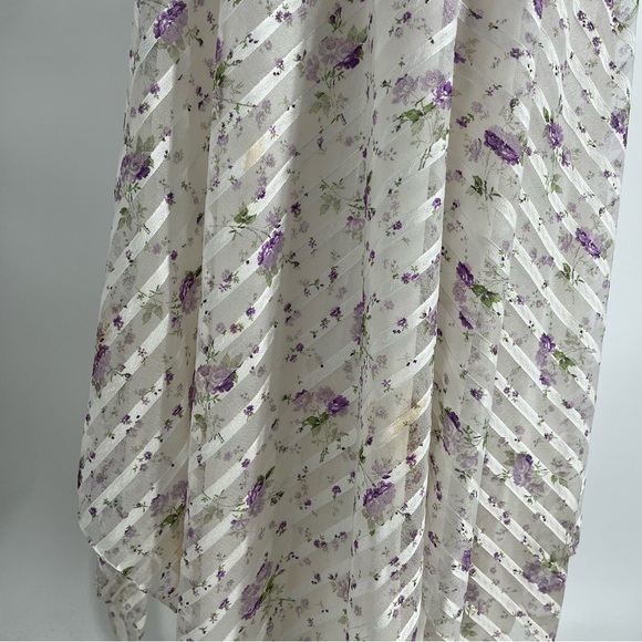 Vintage 7/8 floral stripe midi dress handkerchief 70’s 0408 white purple - Picture 5 of 12